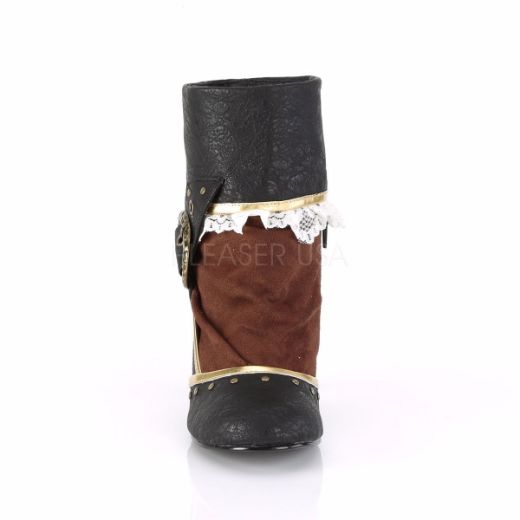 Product image of Funtasma MATEY-115 Black Distressed Polyurethane (Pu)-Brown Microfiber 3 inch (7.5 cm) Heel Round Toe Cuffs Ankle Bootie 2/3 Side Zip