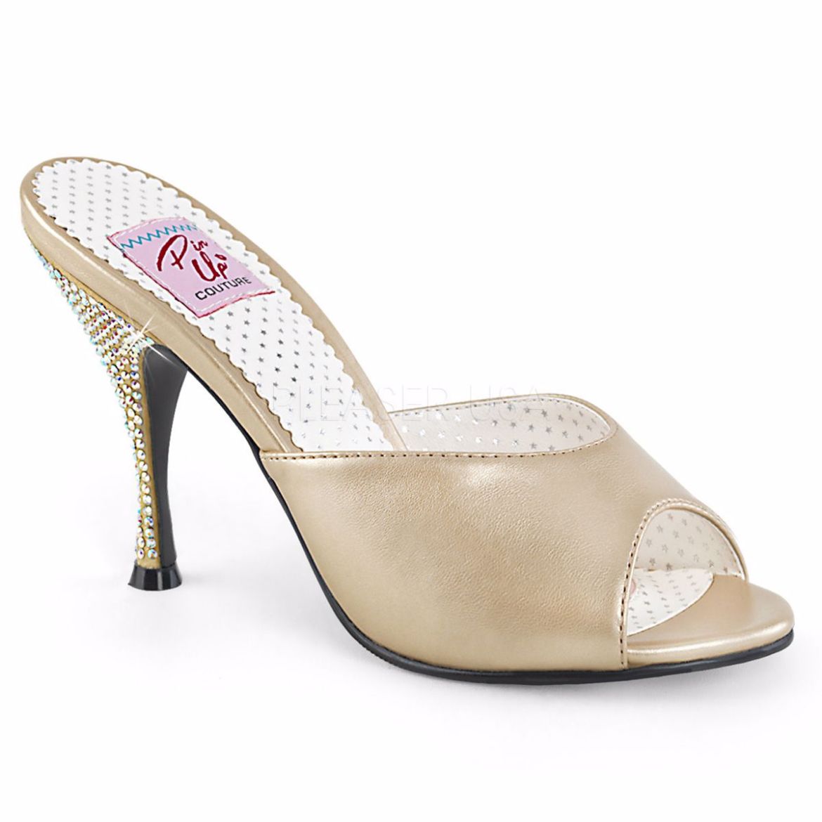 Product image of Pin Up Couture MONROE-05 Champagne Faux Leather 4 1/4 inch (10.8 cm) Flared Heel Slide Slide Mule Shoes