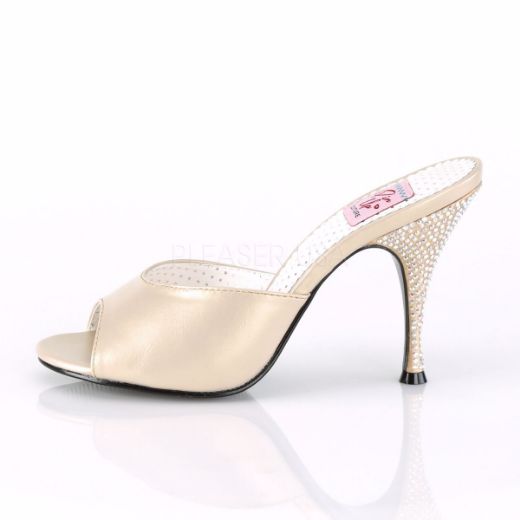 Product image of Pin Up Couture MONROE-05 Champagne Faux Leather 4 1/4 inch (10.8 cm) Flared Heel Slide Slide Mule Shoes
