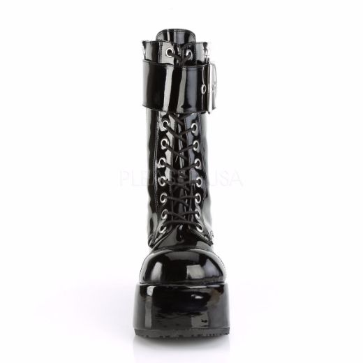 Product image of Demonia PETROL-150 Black Patent 3 1/2 inch Platform Lace-Up Mid-Calf Boot Back Zip