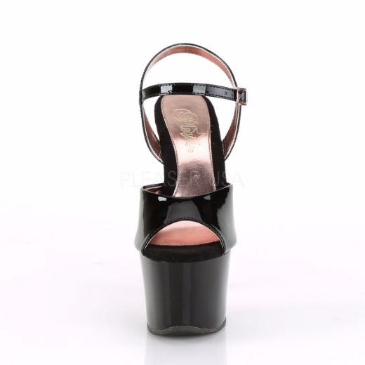 Product image of Pleaser SKY-309TT Black Patent/Black-Rose Gold Chrome 7 inch (17.8 cm) Heel 2 3/4 inch (7 cm) Platform Two Tone Ankle Strap Sandal Shoes