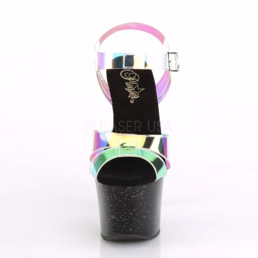 Product image of Pleaser SKY-320MMR Magic Mirror Polyurethane (Pu)/Black 7 inch (17.8 cm) Heel 2 3/4 inch (7 cm) Platform Ankle Strap Sandal With  Mini Glitter Bottom Shoes