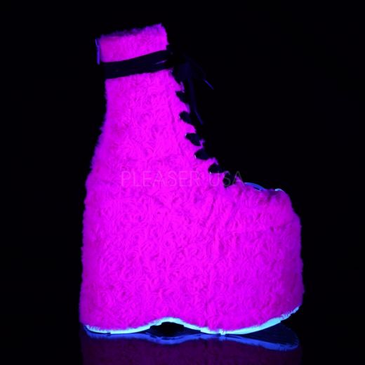 Product image of Demonia SLAY-206 Hot Pink Faux Fur 7 inch Platform Lace-Up Ankle Boot Side Zip