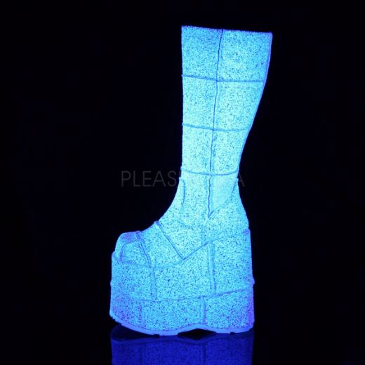 Product image of Demonia STACK-301G White Multicolour Glitter 7 inch Platform Knee High Boot Side Zip