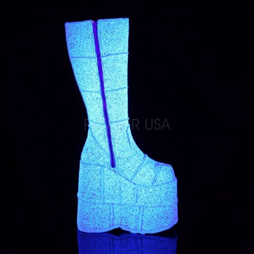 Product image of Demonia STACK-301G White Multicolour Glitter 7 inch Platform Knee High Boot Side Zip