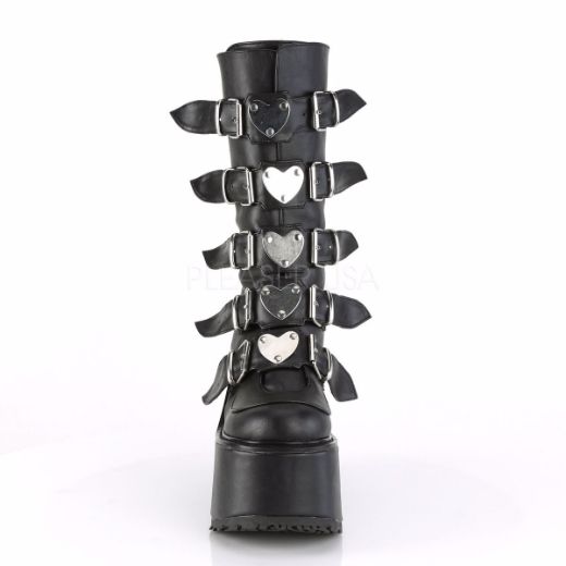 Product image of Demonia SWING-230 Black Vegan Faux Leather 5 1/2 inch Platform Mid-Calf Boot With  5 Buckles Straps Back Metal Zip