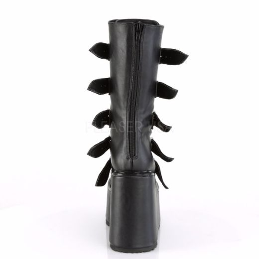 Product image of Demonia SWING-230 Black Vegan Faux Leather 5 1/2 inch Platform Mid-Calf Boot With  5 Buckles Straps Back Metal Zip