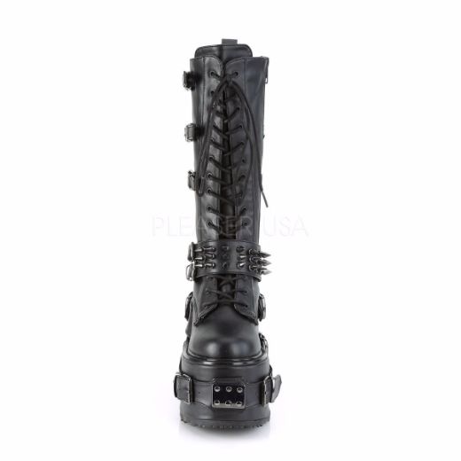 Product image of Demonia SWING-327 Black Vegan Faux Leather 5 1/2 inch Platform Lace-Up Mid-Calf Boot Side Zip Knee High Boot