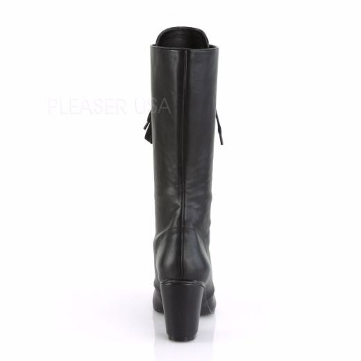 Product image of Demonia VIVIKA-205 Black Vegan Faux Leather 3 inch (7.6 cm) Block Heel Round Toe Lace-Up Mid-Calf Boot Size Zip