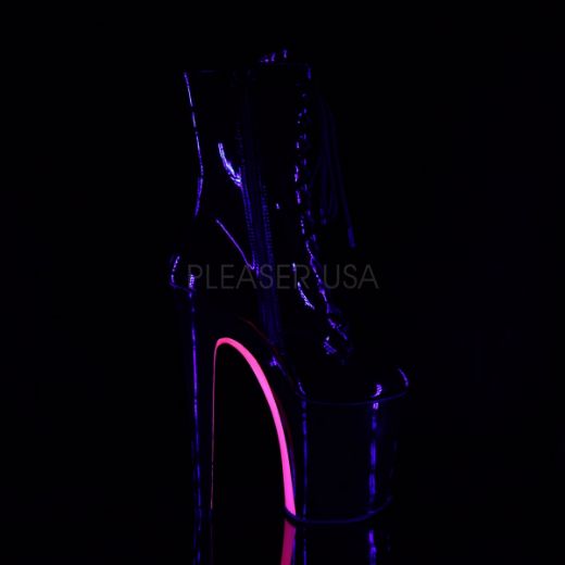 Product image of Pleaser XTREME-1020TT Black Patent/Black-Neon Hot Pink 8 inch (20 cm) Heel 4 inch (10 cm) Platform Lace-Up Two Tone Ankle Boot Side Zip