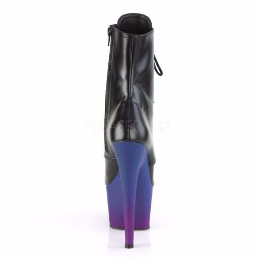 Product image of Pleaser ADORE-1020BP Black Faux Leather/Blue-Purple Ombre 7 inch (17.8 cm) Heel 2 3/4 inch (7 cm) Platform Lace-Up Ankle Boot Side Zip