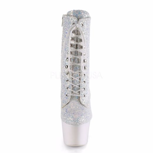 Product image of Pleaser ADORE-1020LG Neon White Multicolour Glitter/Neon White 7 inch (17.8 cm) Heel 2 3/4 inch (7 cm) Platform Lace-Up Front Ankle Boot Side Zip
