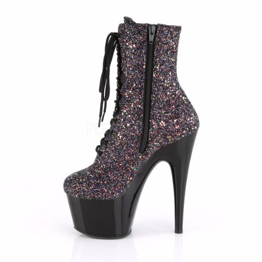 Product image of Pleaser ADORE-1020LG Purple Multicolour Glitter/Black 7 inch (17.8 cm) Heel 2 3/4 inch (7 cm) Platform Lace-Up Front Ankle Boot Side Zip