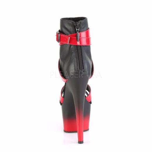 Product image of Pleaser ADORE-700-15 Black Faux Leather-Red Patent/Black-Red Matte 7 inch (17.8 cm) Heel 2 3/4 inch (7 cm) Platform Two Tone Bootie Sandal Back Zip Shoes