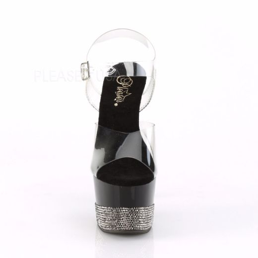 Product image of Pleaser ADORE-708-3 Clear/Black-Pewter Rhinestones 7 inch (17.8 cm) Heel 2 3/4 inch (7 cm) Platform Ankle Strap Sandal With  Rhinestones Platform Shoes