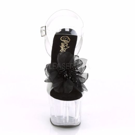 Product image of Pleaser ADORE-708BFL Clear-Black/Clear 7 inch (17.8 cm) Heel 2 3/4 inch (7 cm) Platform Ankle Strap Sandal With  Beaded Flower Shoes