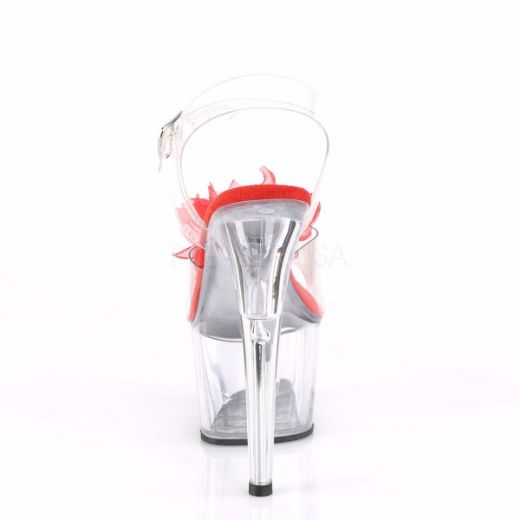 Product image of Pleaser ADORE-708BFL Clear-Red/Clear 7 inch (17.8 cm) Heel 2 3/4 inch (7 cm) Platform Ankle Strap Sandal With  Beaded Flower Shoes