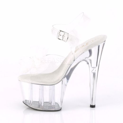 Product image of Pleaser ADORE-708BFL Clear-White/Clear 7 inch (17.8 cm) Heel 2 3/4 inch (7 cm) Platform Ankle Strap Sandal With  Beaded Flower Shoes