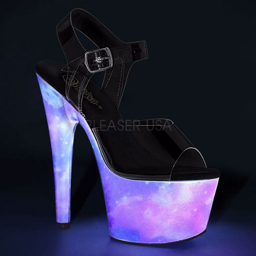 Product image of Pleaser ADORE-708REFL Clear/Purple-Blue Reflective 7 inch (17.8 cm) Heel 2 3/4 inch (7 cm) Platform Ankle Strap Sandal With  Reflective Effect Shoes