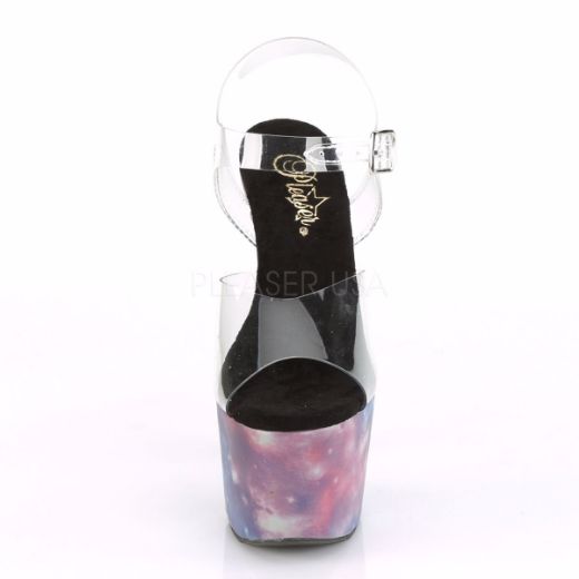 Product image of Pleaser ADORE-708REFL Clear/Purple-Blue Reflective 7 inch (17.8 cm) Heel 2 3/4 inch (7 cm) Platform Ankle Strap Sandal With  Reflective Effect Shoes