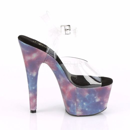 Product image of Pleaser ADORE-708REFL Clear/Purple-Blue Reflective 7 inch (17.8 cm) Heel 2 3/4 inch (7 cm) Platform Ankle Strap Sandal With  Reflective Effect Shoes