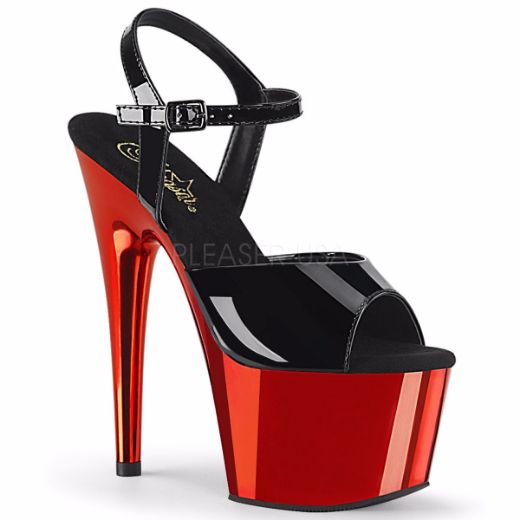 Product image of Pleaser ADORE-709 Black Patent/Red Chrome 7 inch (17.8 cm) Heel 2 3/4 inch (7 cm) Platform Ankle Strap Sandal Shoes