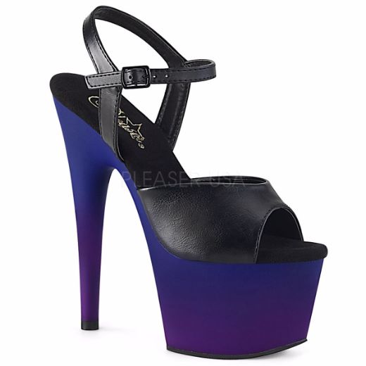 Product image of Pleaser ADORE-709BP Black Faux Leather/Blue-Purple Ombre 7 inch (17.8 cm) Heel 2 3/4 inch (7 cm) Platform Ankle Strap Sandal Shoes