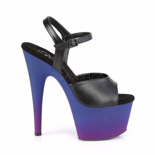Product image of Pleaser ADORE-709BP Black Faux Leather/Blue-Purple Ombre 7 inch (17.8 cm) Heel 2 3/4 inch (7 cm) Platform Ankle Strap Sandal Shoes