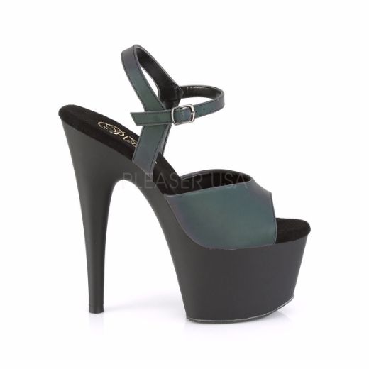 Product image of Pleaser ADORE-709REFL Green Multicolour Reflective/Black Matte 7 inch (17.8 cm) Heel 2 3/4 inch (7 cm) Platform Ankle Strap Sandal Shoes