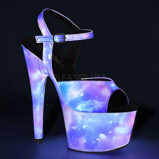 Product image of Pleaser ADORE-709REFL Purple-Blue Reflective/Purple-Blue Refle 7 inch (17.8 cm) Heel 2 3/4 inch (7 cm) Platform Ankle Strap Sandal With  Reflective Effect