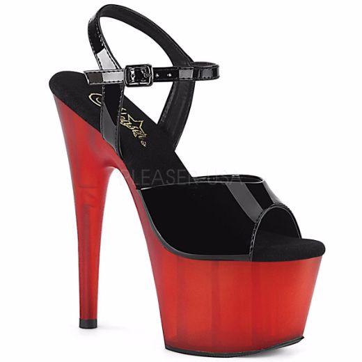 Product image of Pleaser ADORE-709T Black Patent/Frosted Red 7 inch (17.8 cm) Heel 2 3/4 inch (7 cm) Platform Ankle Strap Sandal Shoes