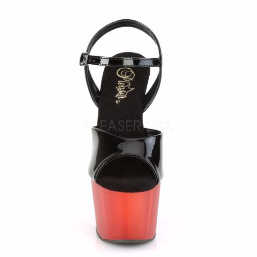 Product image of Pleaser ADORE-709T Black Patent/Frosted Red 7 inch (17.8 cm) Heel 2 3/4 inch (7 cm) Platform Ankle Strap Sandal Shoes