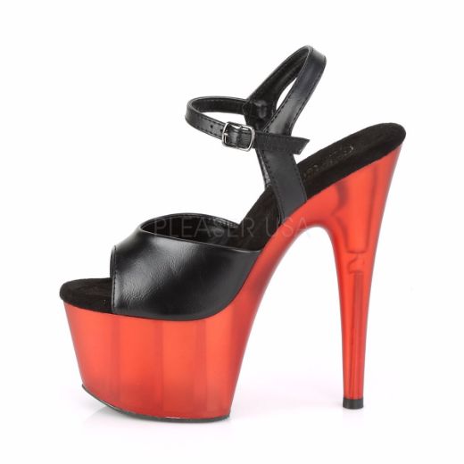 Product image of Pleaser ADORE-709T Black Faux Leather/Frosted Red 7 inch (17.8 cm) Heel 2 3/4 inch (7 cm) Platform Ankle Strap Sandal Shoes