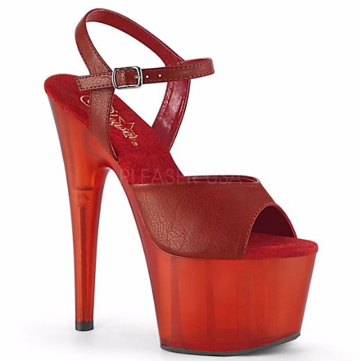 Product image of Pleaser ADORE-709T Red Faux Leather/Frosted Red 7 inch (17.8 cm) Heel 2 3/4 inch (7 cm) Platform Ankle Strap Sandal Shoes