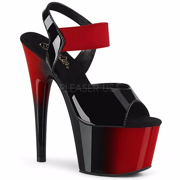 Product image of Pleaser ADORE-714BR Black Patent-Red Elastic Band/Red-Black 7 inch (17.8 cm) Heel 2 3/4 inch (7 cm) Platform Two Tone Ankle Strap Sandal Shoes