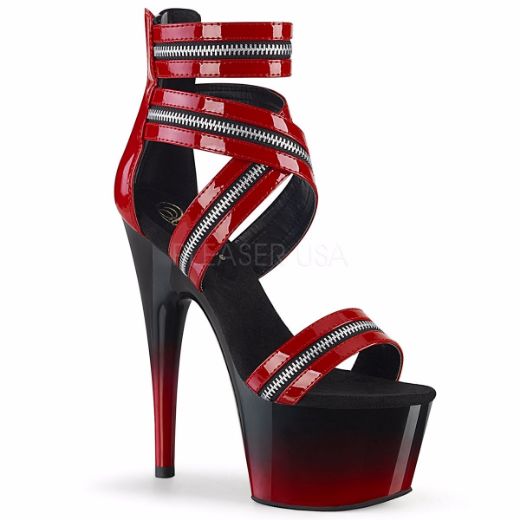 Product image of Pleaser ADORE-766 Red Patent/Black-Red 7 inch (17.8 cm) Heel 2 3/4 inch (7 cm) Platform Ankle Strap Sandal