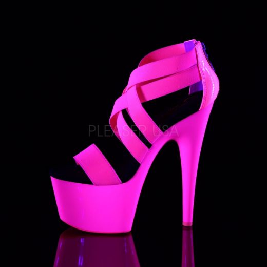 Product image of Pleaser ADORE-769UV Neon Hot Pink Elastic Band-Patent/Neon Hot Pink 7 inch (17.8 cm) Heel 2 3/4 inch (7 cm) Platform Blacklight (Uv) Reactive Criss Cross Sandal Back Zip
