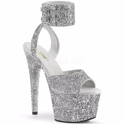 Product image of Pleaser ADORE-791LG Silver Glitter/Silver Glitter 7 inch (17.8 cm) Heel 2 3/4 inch (7 cm) Platform Glitter Ankle Strap Sandal Shoes