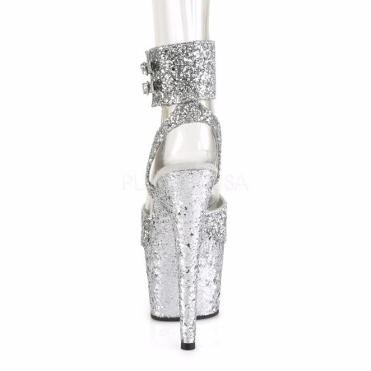 Product image of Pleaser ADORE-791LG Silver Glitter/Silver Glitter 7 inch (17.8 cm) Heel 2 3/4 inch (7 cm) Platform Glitter Ankle Strap Sandal Shoes