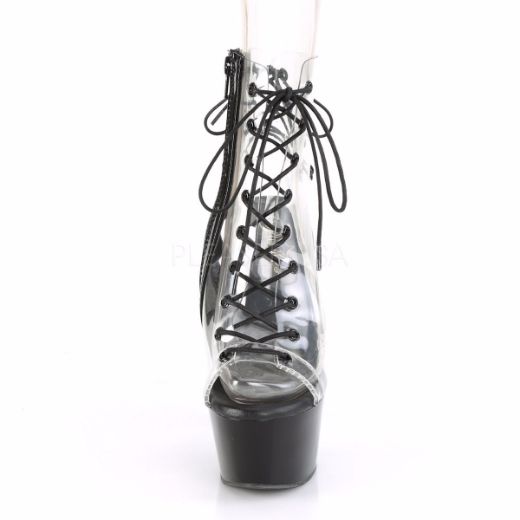 Product image of Pleaser ASPIRE-600-30 Clear/Black 6 inch (15.2 cm) Heel 2 1/4 inch (5.7 cm) Platform Lace-Up Ankle Boot Side Zip