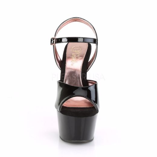 Product image of Pleaser ASPIRE-609TT Black Patent/Black-Rose Gold Chrome 6 inch (15.2 cm) Heel 2 1/4 inch (5.7 cm) Platform Two Tone Ankle Strap Sandal Shoes