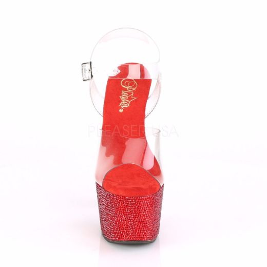 Product image of Pleaser BEJEWELED-708DM Clear/Red Rhinestones 7 inch (17.8 cm) Heel 2 3/4 inch (7 cm) Platform Ankle Strap Sandal With  Rhinestones Shoes