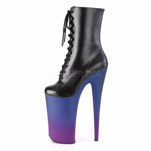 Product image of Pleaser BEYOND-1020BP Black Faux Leather/Blue-Purple Ombre 10 inch (25.5 cm) Heel 6 1/4 inch (16 cm) Platform Lace-Up Ankle Boot Side Zip