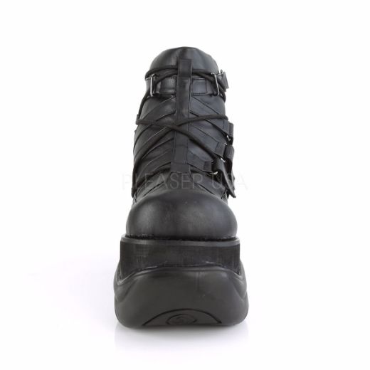 Product image of Demonia BOXER-13 Black Vegan Faux Leather 4 inch Platform Ankle Bootie With  Hook N' Loop Straps