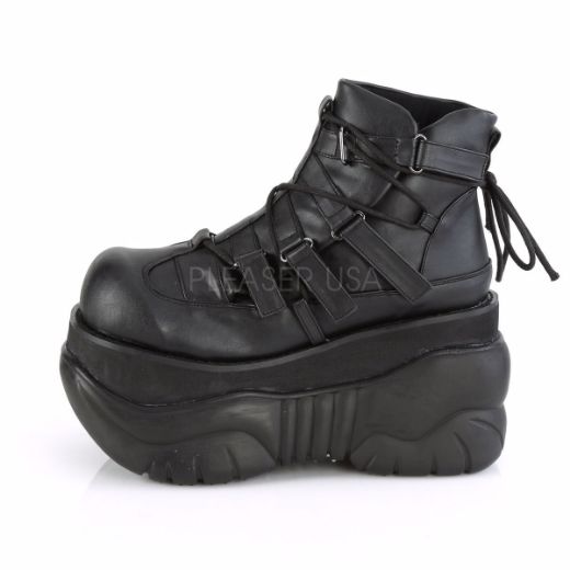 Product image of Demonia BOXER-13 Black Vegan Faux Leather 4 inch Platform Ankle Bootie With  Hook N' Loop Straps