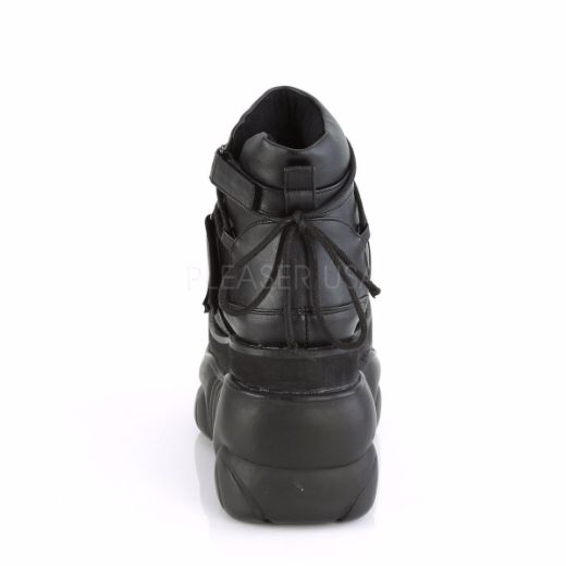 Product image of Demonia BOXER-13 Black Vegan Faux Leather 4 inch Platform Ankle Bootie With  Hook N' Loop Straps