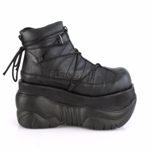 Product image of Demonia BOXER-13 Black Vegan Faux Leather 4 inch Platform Ankle Bootie With  Hook N' Loop Straps