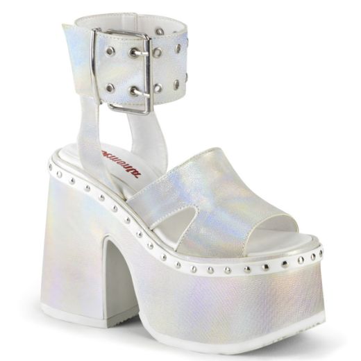 Product image of Demonia CAMEL-102 White Pearlized Holographic 5 inch (12.7 cm) Chunky Heel 3 inch (7.6 cm) Platform Eyelet Ankle Strap Sandal