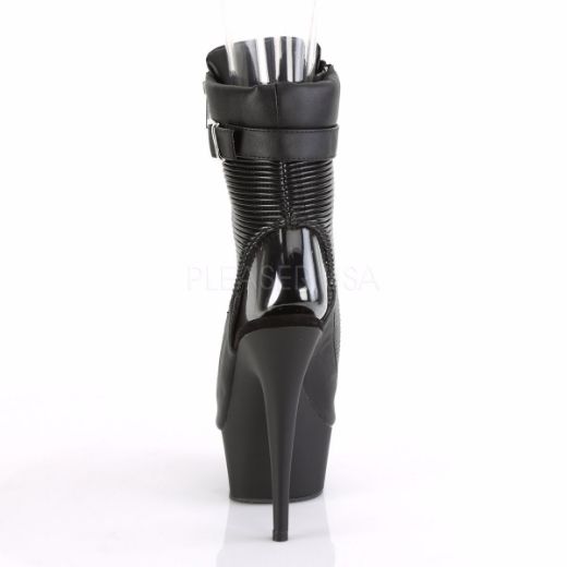 Product image of Pleaser DELIGHT-1016-1 Black Faux Leather/Black Matte 6 inch (15.2 cm) Heel 1 3/4 inch (4.5 cm) Platform Open Toe/Heel Ankle Boot Side Zips