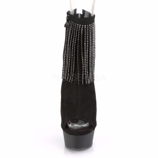 Product image of Pleaser DELIGHT-1018RSF Black Faux Suede/Black Matte 6 inch (15.2 cm) Heel 1 3/4 inch (4.5 cm) Platform Open Toe/Heel Ankle Boot Side Zip
